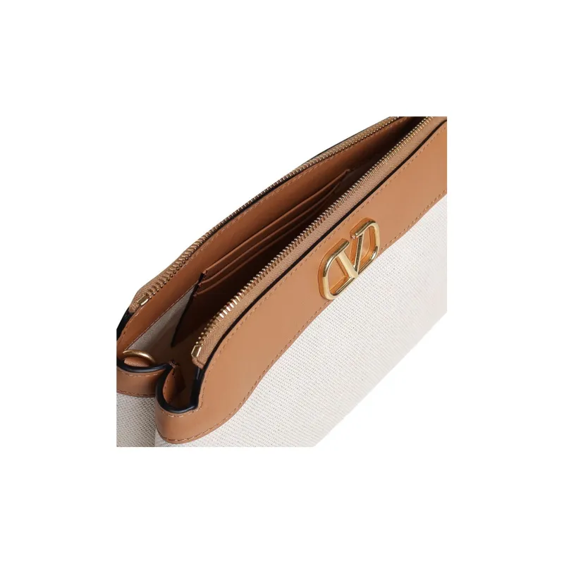 Valentino Vlogo Fabric Clutch Regular Women's Beige/Brown-3