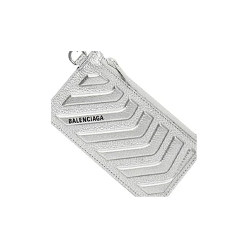 Balenciaga Car Grained Calfskin Card Holder Coin Purse Regular Men's Silver-4