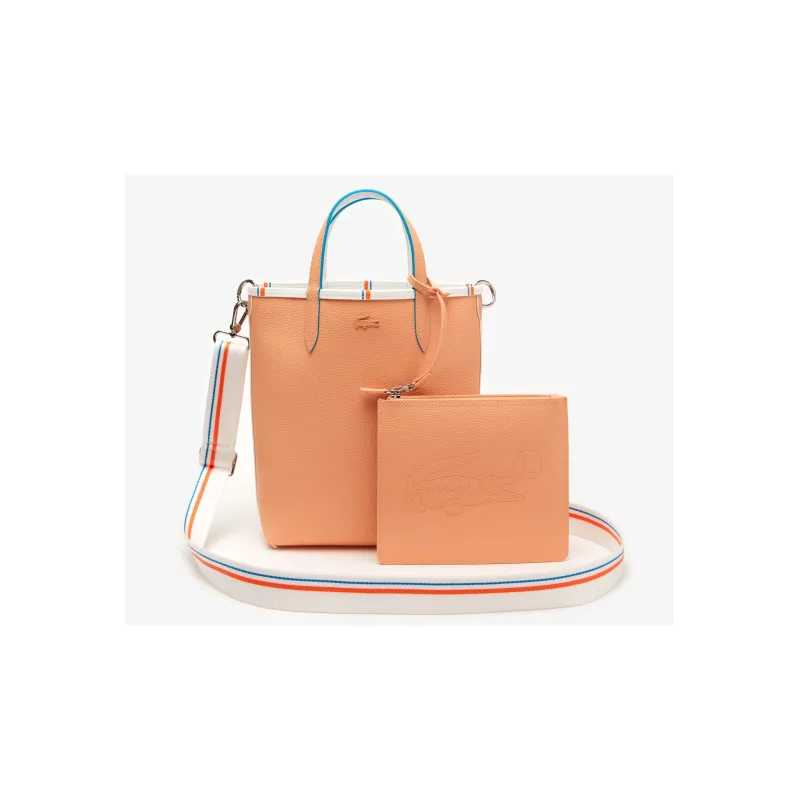 LACOSTE Grained PVC Tote Bag Shopping Bag Handbag Regular Women's White Orange-2