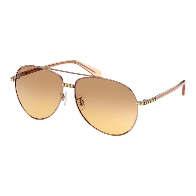 Swarovski Metal Faux Crystal Aviator Sunglasses Women's Yellow-0