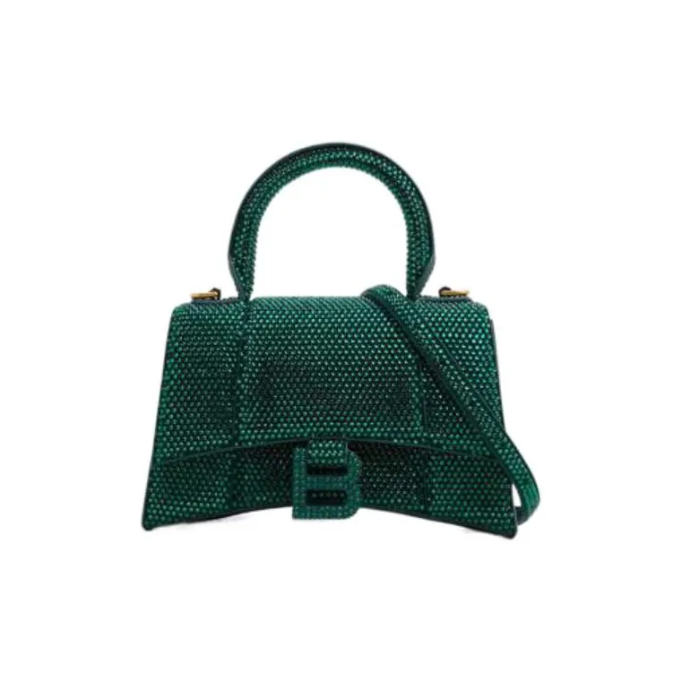 Balenciaga Hourglass Xs Hangbag With Rhinestones Green-3