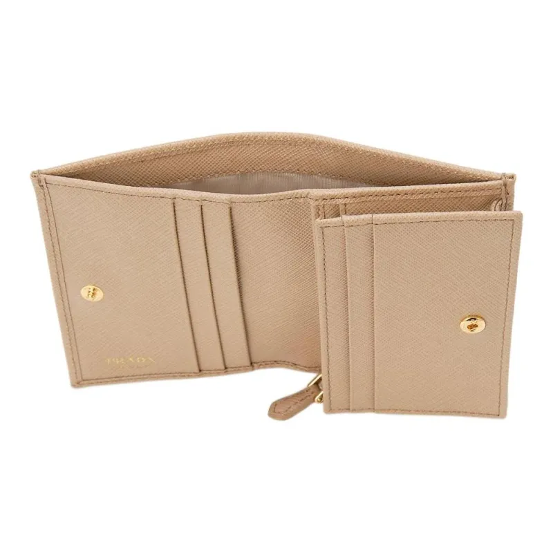 PRADA Leather Wallet Small Size Women's Beige-3