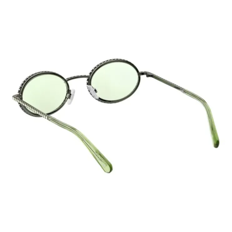 Swarovski Metal Faux Crystal Oval Sunglasses Women's Green-4