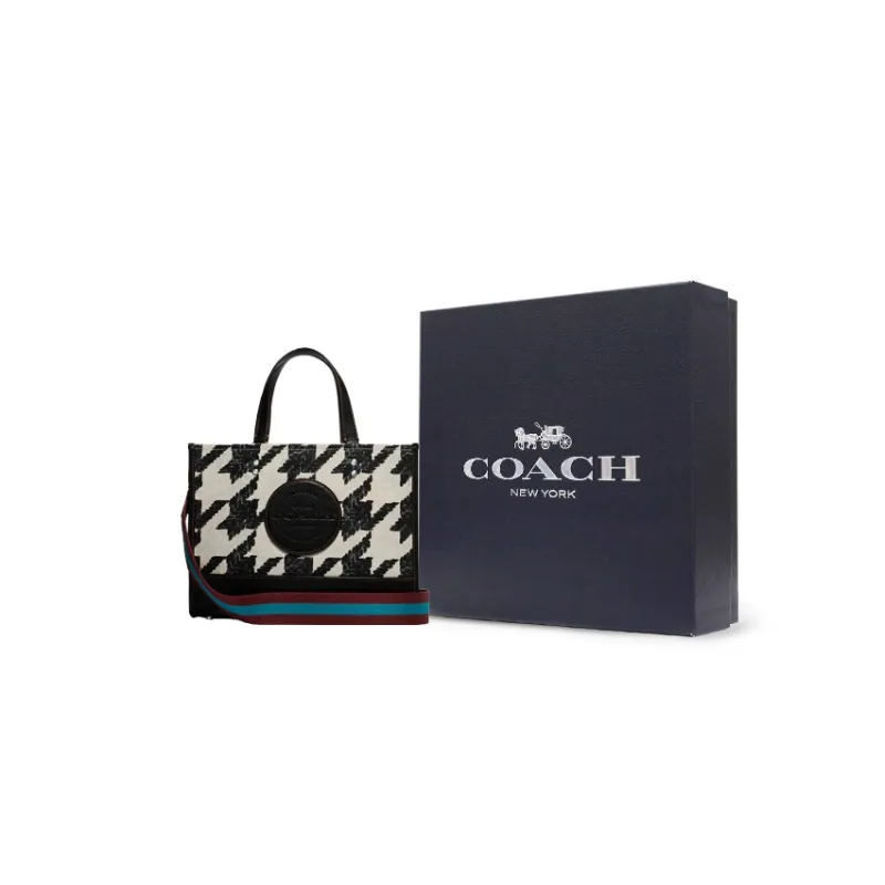 COACH Dempsey Canvas With Leather Canvas Bag Tote Tote Shopping Bag Handbag Large Size Women's Black & White-6