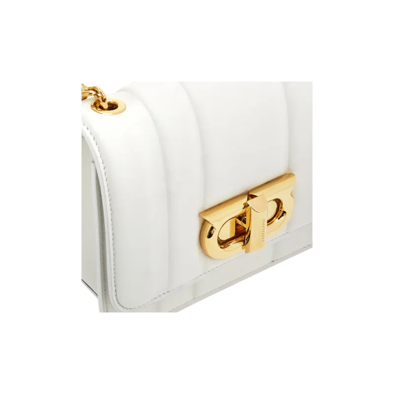 FERRAGAMO GANCINI Calfskin Shoulder Bag Crossbody Bag Mini Women's White-5