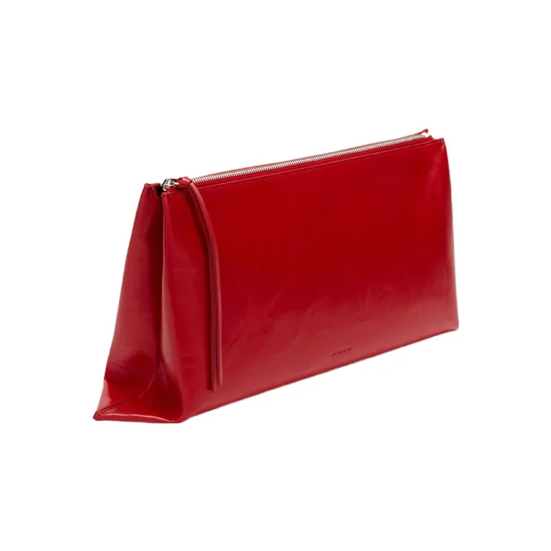 JIL SANDER Calfskin Hand Clutch Medium Size Women's Red-1