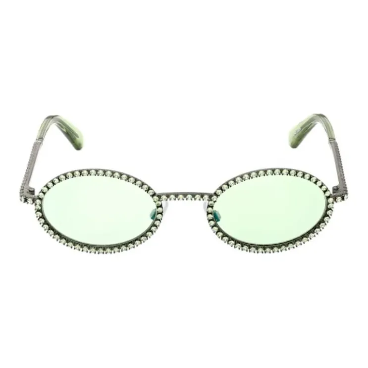 Swarovski Metal Faux Crystal Oval Sunglasses Women's Green-1