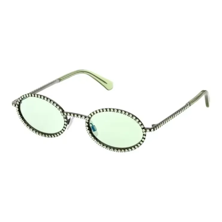 Swarovski Metal Faux Crystal Oval Sunglasses Women's Green-0
