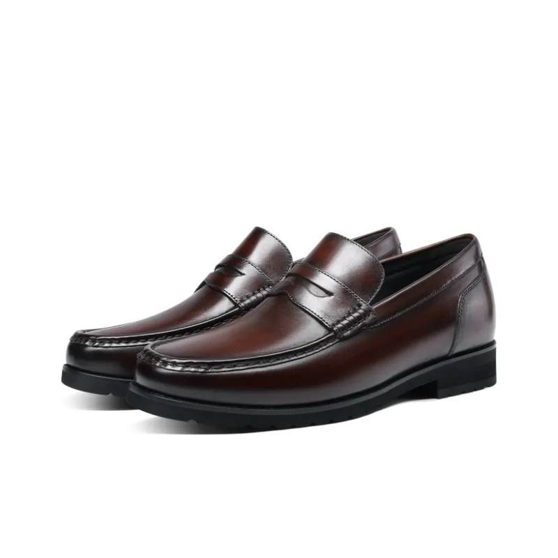 He Jinchang Loafers Men's Red Brown-3