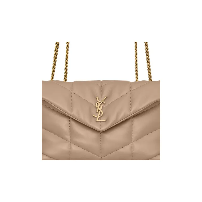 SAINT LAURENT PUFFER Lambskin Portable Crossbody Bag, Shoulder Bag Women's Dark Beige-5