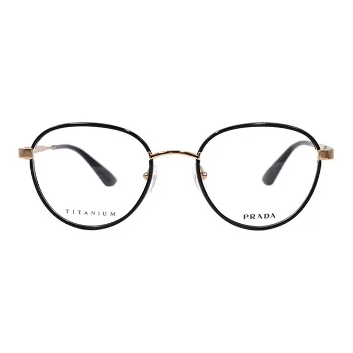 PRADA Pure Titanium Round Eyeglass Frames Unisex Black Gold-1