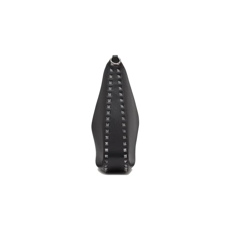 Valentino ROCKSTUD Grain Calfskin Hobo Bag, Crescent Bag, Shoulder Bag, Crossbody Bag Women's Black-2