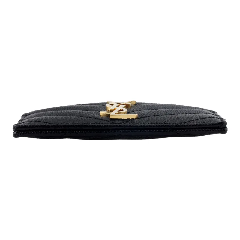 SAINT LAURENT CASSANDRE Grained Embossed Cow Leather Card Clip Card Holder Women's Black-4