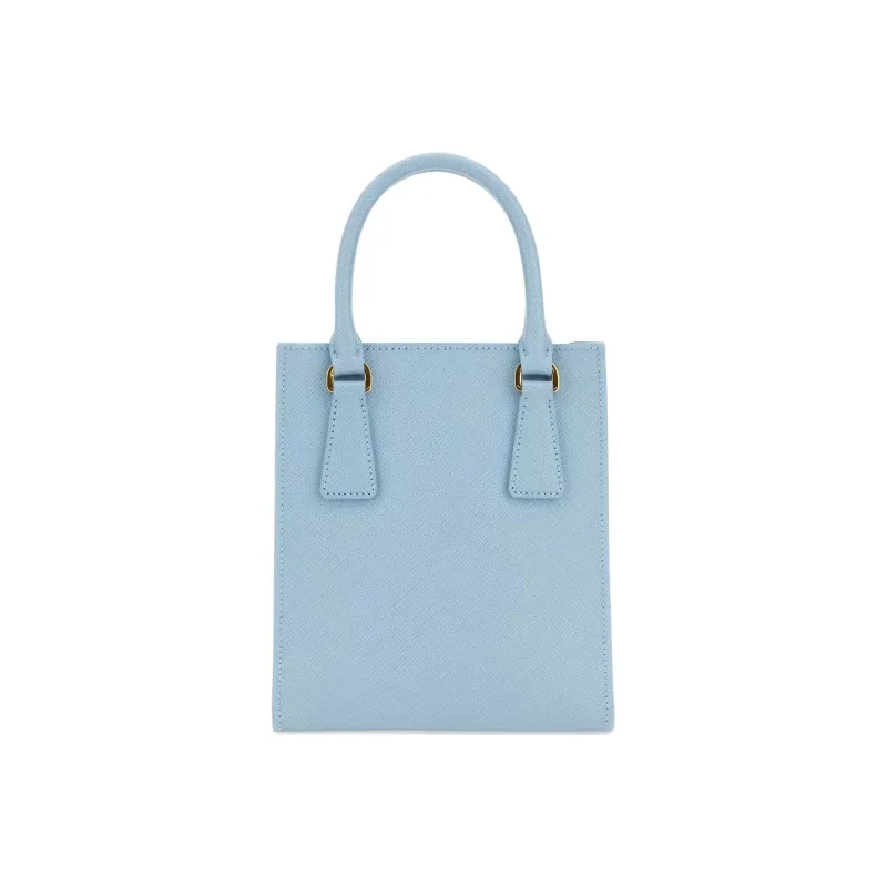 PRADA Saffiano Solid Color Leather Shoulder Bag, Crossbody Bag, Handbag Regular Women's Light Blue-2