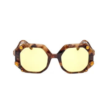 Swarovski Acetate Faux Crystal Irregular Shape Sunglasses Women's Tortoiseshell