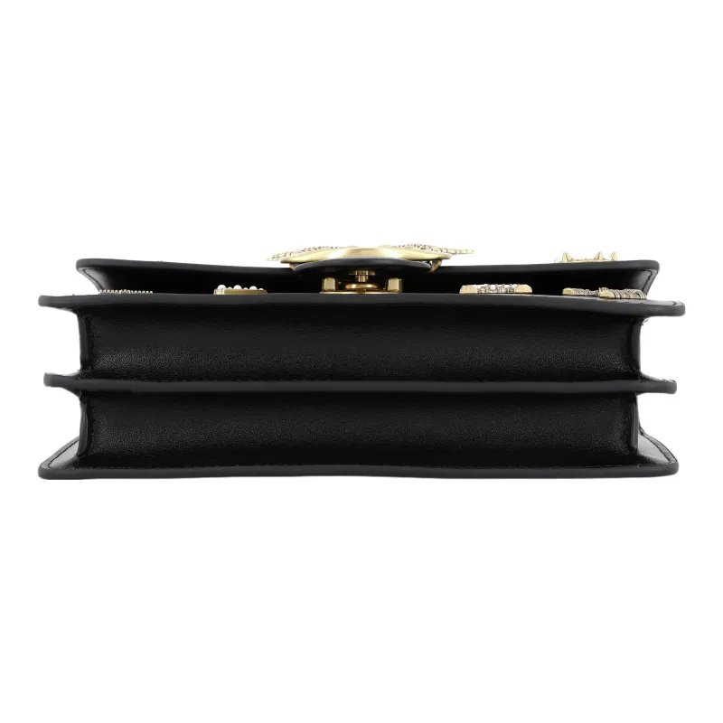 PINKO Cow Leather Flying Bird Swallow Shoulder Bag Medium Size Women's Black/Black Gold-4