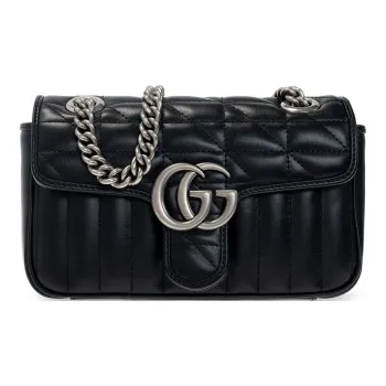 GUCCI GG Marmont Quilted Leather Chain Bag, Shoulder Bag, Crossbody Bag Mini Women's Black