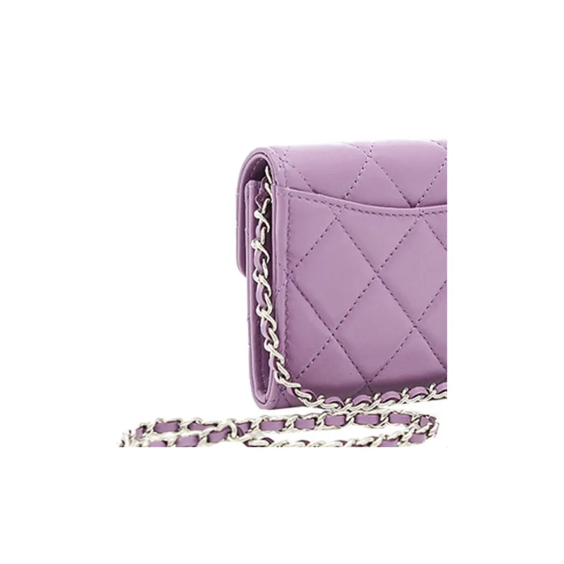 CHANEL Lambskin Wallet Women's Purple-2