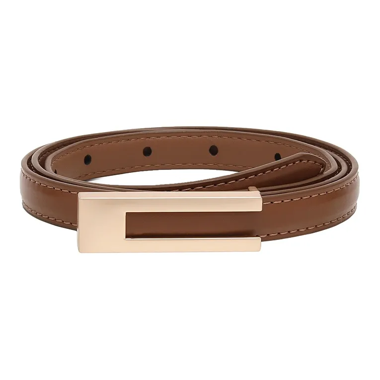 FREE RABBITⅡ Slim Cinched Waist Minimalist Style Pin Buckle Leather Belts Women's Width 1.1CM-3