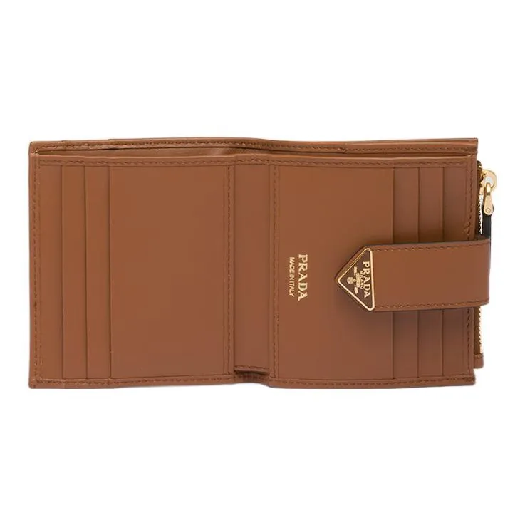 PRADA Leather Wallet Small Size Women's Brown-3