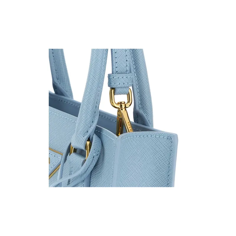 PRADA Saffiano Solid Color Leather Shoulder Bag, Crossbody Bag, Handbag Regular Women's Light Blue-3