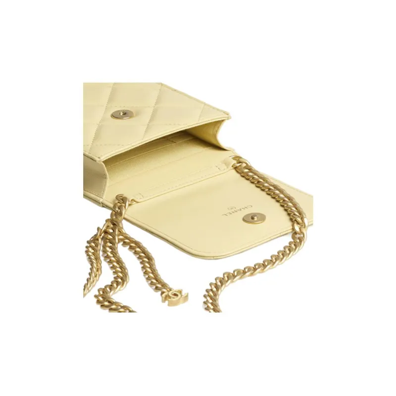 CHANEL 22P Sheepskin Chain Cell Phone Pouch Women's Light Yellow-2