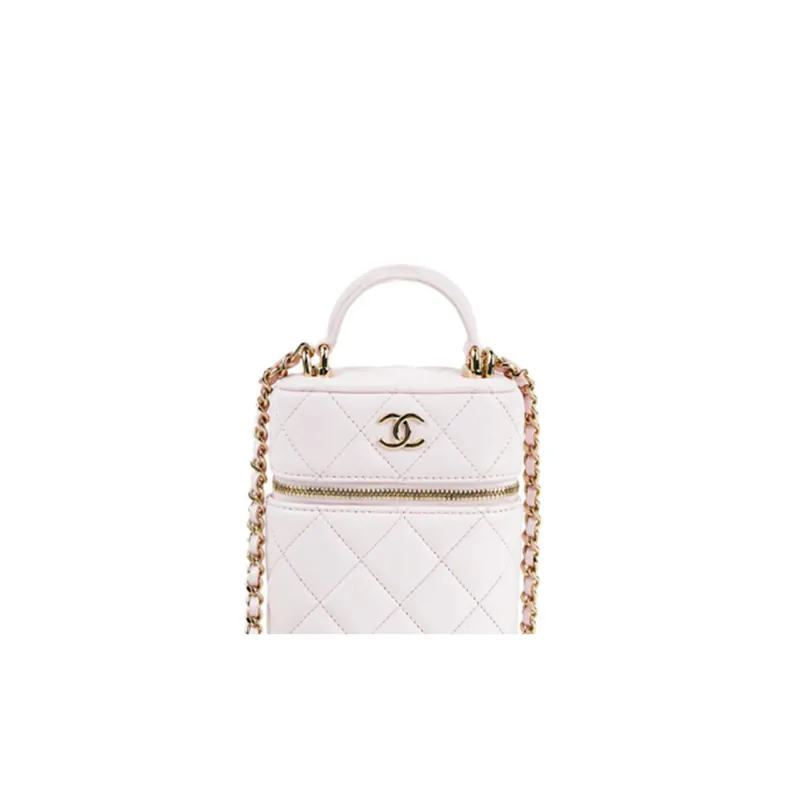 CHANEL Lambskin Chain Bag Cell Phone Pouch Women's Pink-3