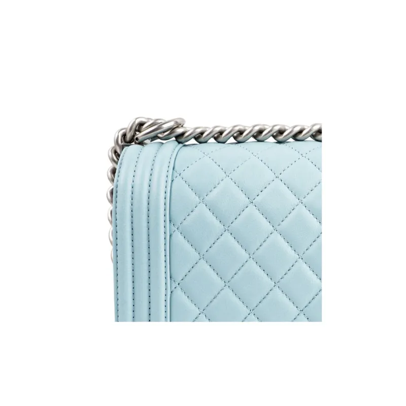 CHANEL Leboy Cow Leather Crossbody Bag, Shoulder Bag Women's Light Blue-3