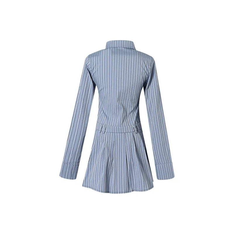 BEAUTIFUL CONFESSION Long Sleeved Dresses Women's Blue Stripes-1