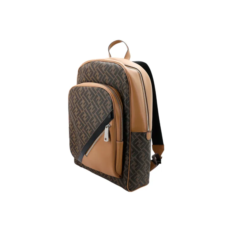 FENDI Cotton With Calfskin Backpack Men's Brown-1