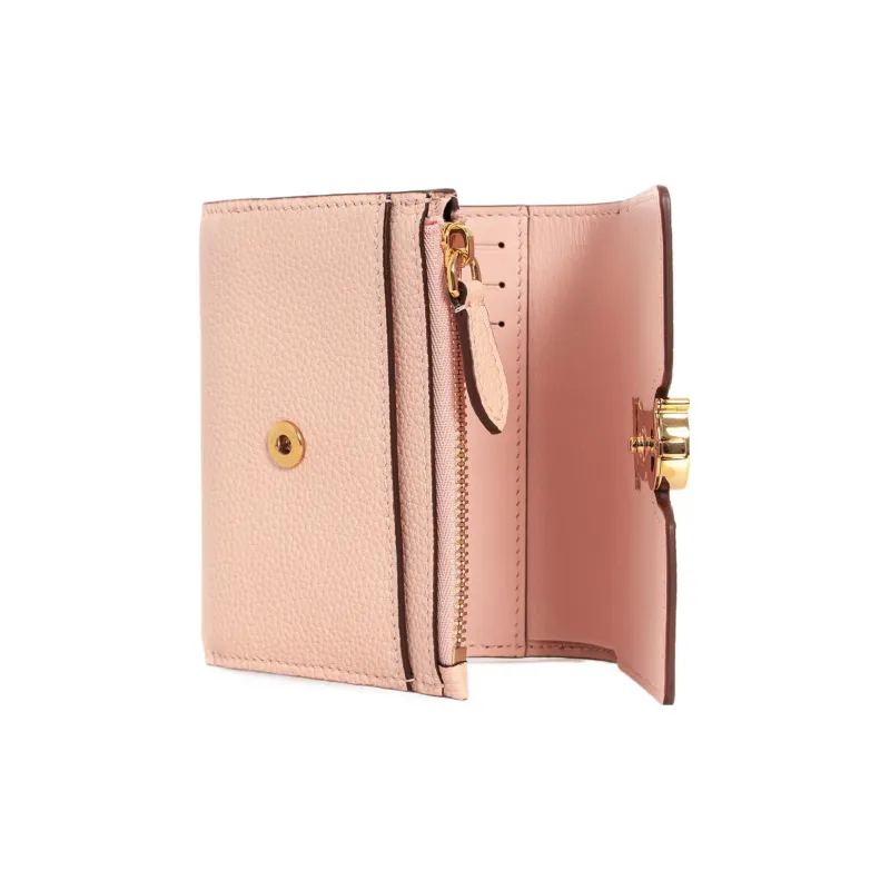 Burberry Grained Leather Money Clip Card Holder Card Wallet Small Size Women's Peach Pink-3