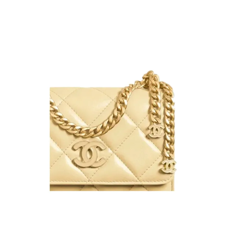CHANEL WOC Lambskin Shoulder Bag, Crossbody Bag, Clutch Women's Chick Yellow/Yellow-1