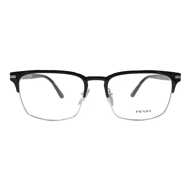 PRADA Alloy Rectangular Eyeglass Frames Men's Black Silver-1