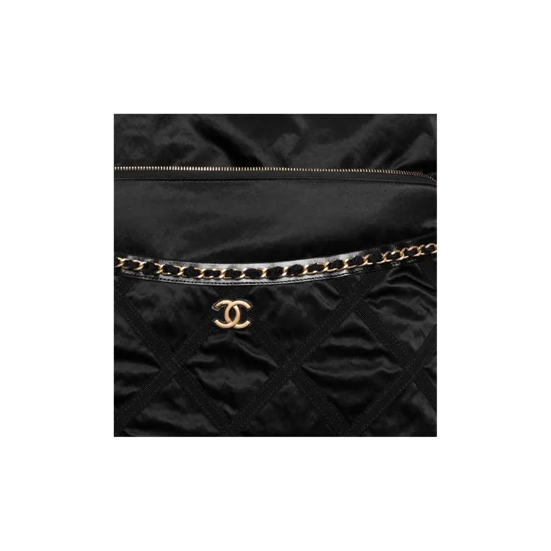CHANEL Satin Tote Bag, Shopping Bag, Clutch, One Shoulder Handbag Tubas Unisex Black-4