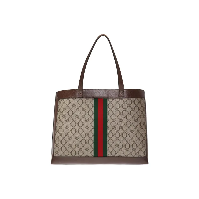 GUCCI Ophidia Canvas With Leather Tote Bag Shopping Bag Shoulder Bag Handbag Medium Size Unisex Ebony/Brown-2