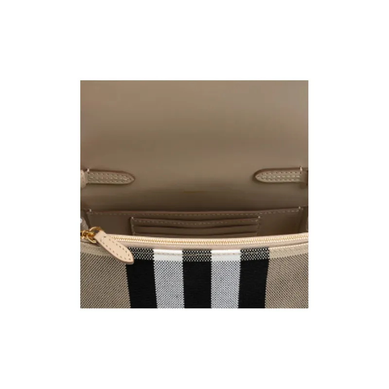 Burberry Note Cotton Patchwork Leather Shoulder Bag Crossbody Bag Small Size Women's Light Brown-4