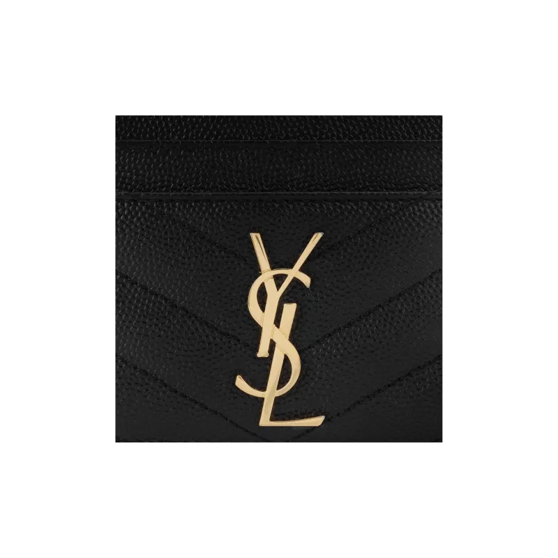 SAINT LAURENT CASSANDRE Grained Embossed Cow Leather Card Clip Card Holder Women's Black-6