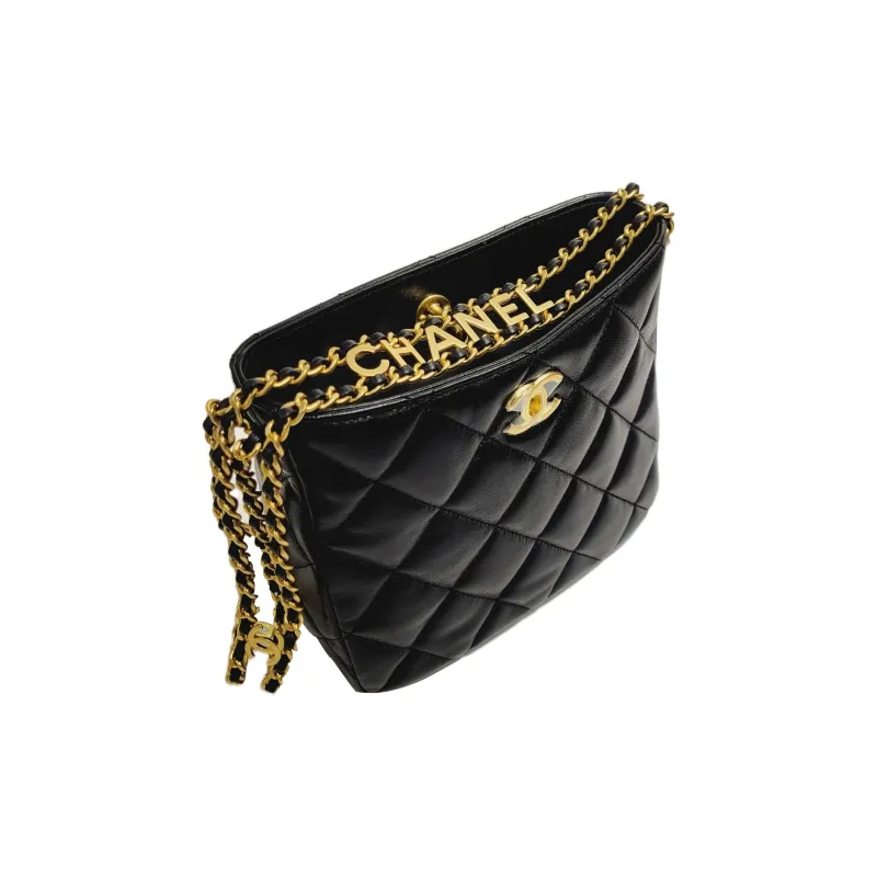 CHANEL 22SS Lambskin Hobo Bag, Tote Bag, Shopping Bag, Handbag, Shoulder Bag, Crossbody Bag Trumpets Women's Black-1