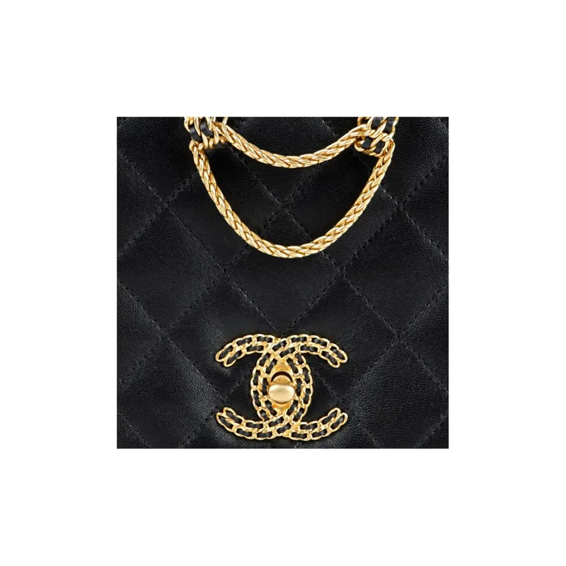 CHANEL Leather Metal Shoulder Bag Women's Black-3
