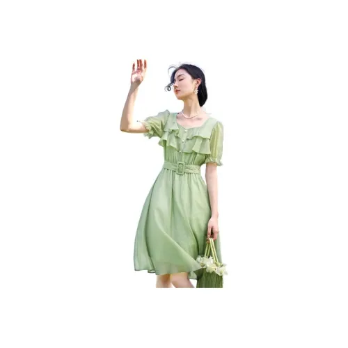 XIANGYING Short-Sleeved Dresses Women's Green