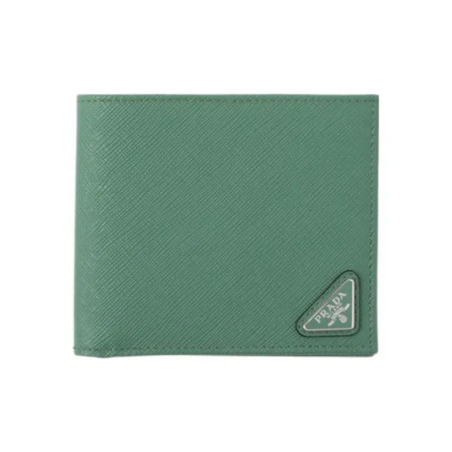 PRADA Saffiano Leather Wallet Men's Gray Green-0