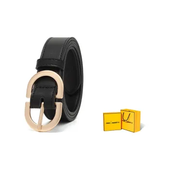 FREE RABBITⅡ Trendy Black Automatic Buckle Leather Belts Women's 2.8CM