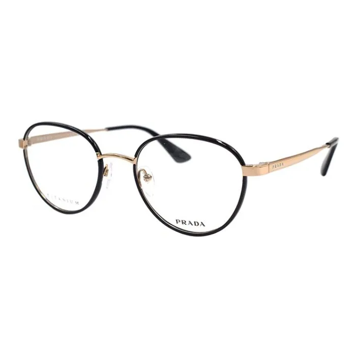 PRADA Pure Titanium Round Eyeglass Frames Unisex Black Gold-0