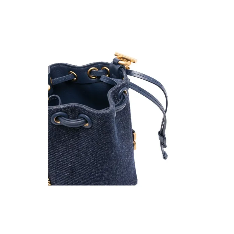 Chloe Cotton With Calfskin Bucket Bag, Shoulder Bag, Crossbody Bag Mini Women's Indigo-2