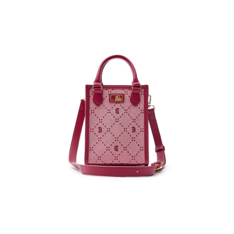 MLB Cotton Tote Bag, Shopping Bag, One Shoulder Crossbody Bag Handbag Mini Women's Rose Red-4
