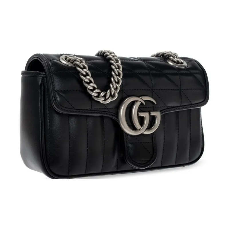 GUCCI GG Marmont Quilted Leather Chain Bag, Shoulder Bag, Crossbody Bag Mini Women's Black-1