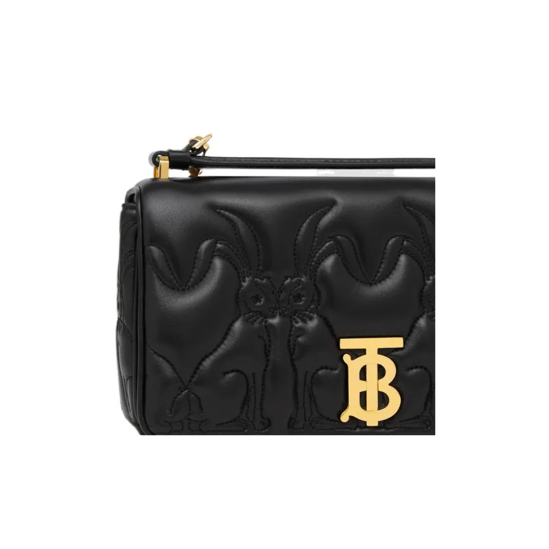 Burberry Lola Lola Bag Lambskin Patchwork Leather Shoulder Bag Crossbody Bag Small Size Women's Black-4