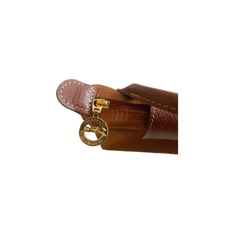 LONGCHAMP Le Pliage Canvas With Leather Makeup Bag Dumpling Bag Clutch Handbag Regular Women's Brandy Color-6