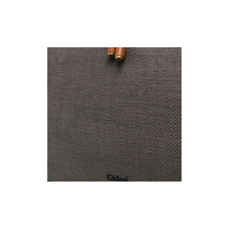 Chloe Marcie Linen Calfskin Tote Bag Shopping Bag Handbag Women's Gray Brown-2