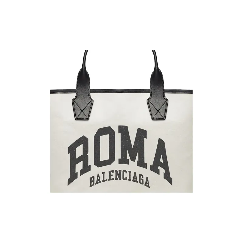 Balenciaga Cotton Canvas With Calfskin Tote Bag Shopping Bag Canvas Bag Handbags Large Size Women's Beige-4